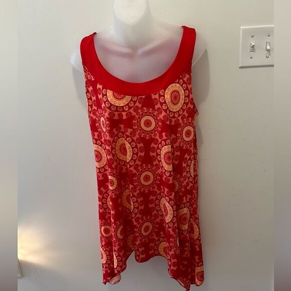 Jennifer Lauren Orange Red Boho Bohemian Flowy Flowing mMedallion Tank XL - Picture 2 of 7